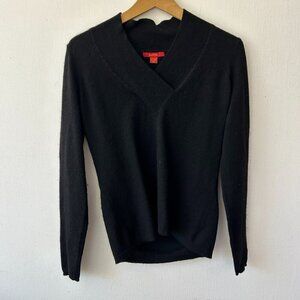 Saffron Cashmere Sweater Womens Petite Small Black V-neck Pullover Knit FLAW